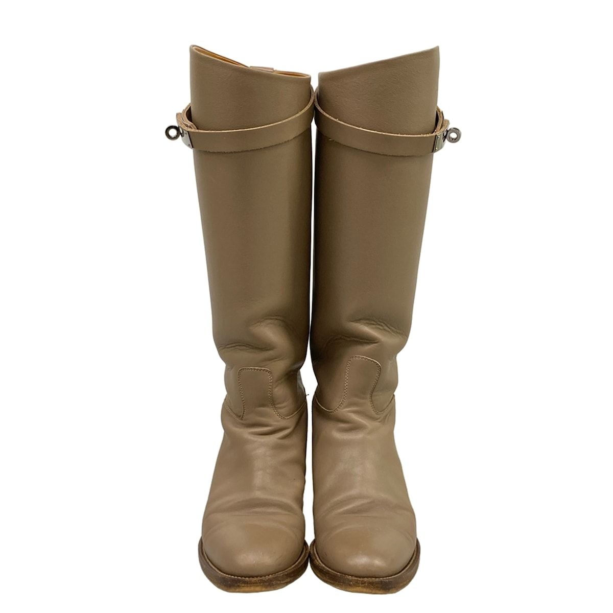Hermes Long Boots 35.5 Jumping Beige Kelly Buckle Silver Leather — view 5