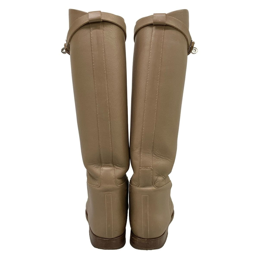 Hermes Long Boots 35.5 Jumping Beige Kelly Buckle Silver Leather — view 6