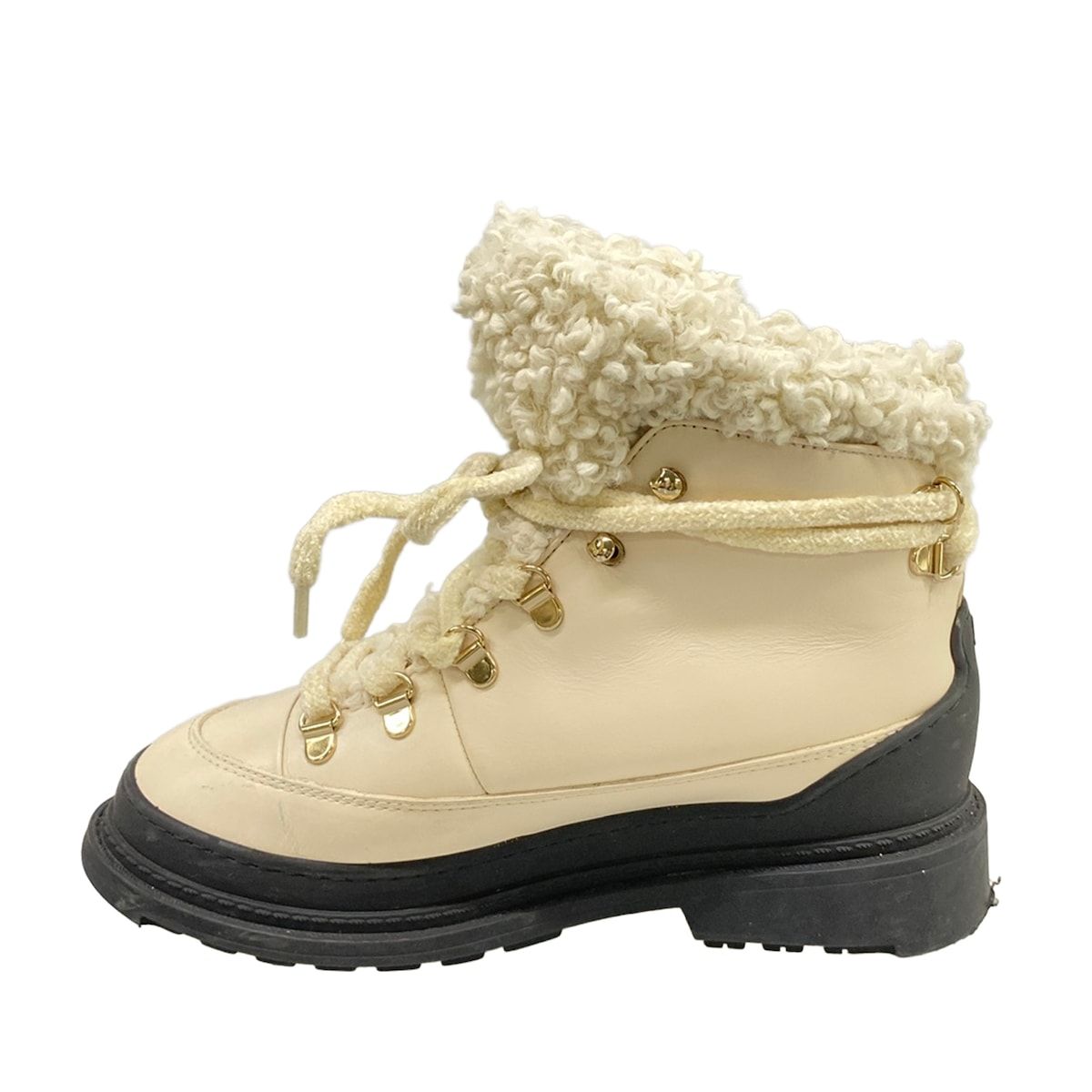 Chanel Short Boots 36 Light Beige Black Leather — view 3