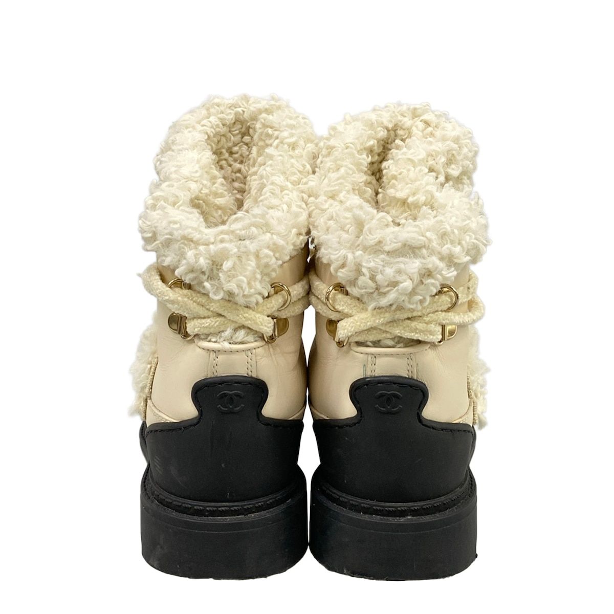 Chanel Short Boots 36 Light Beige Black Leather — view 6