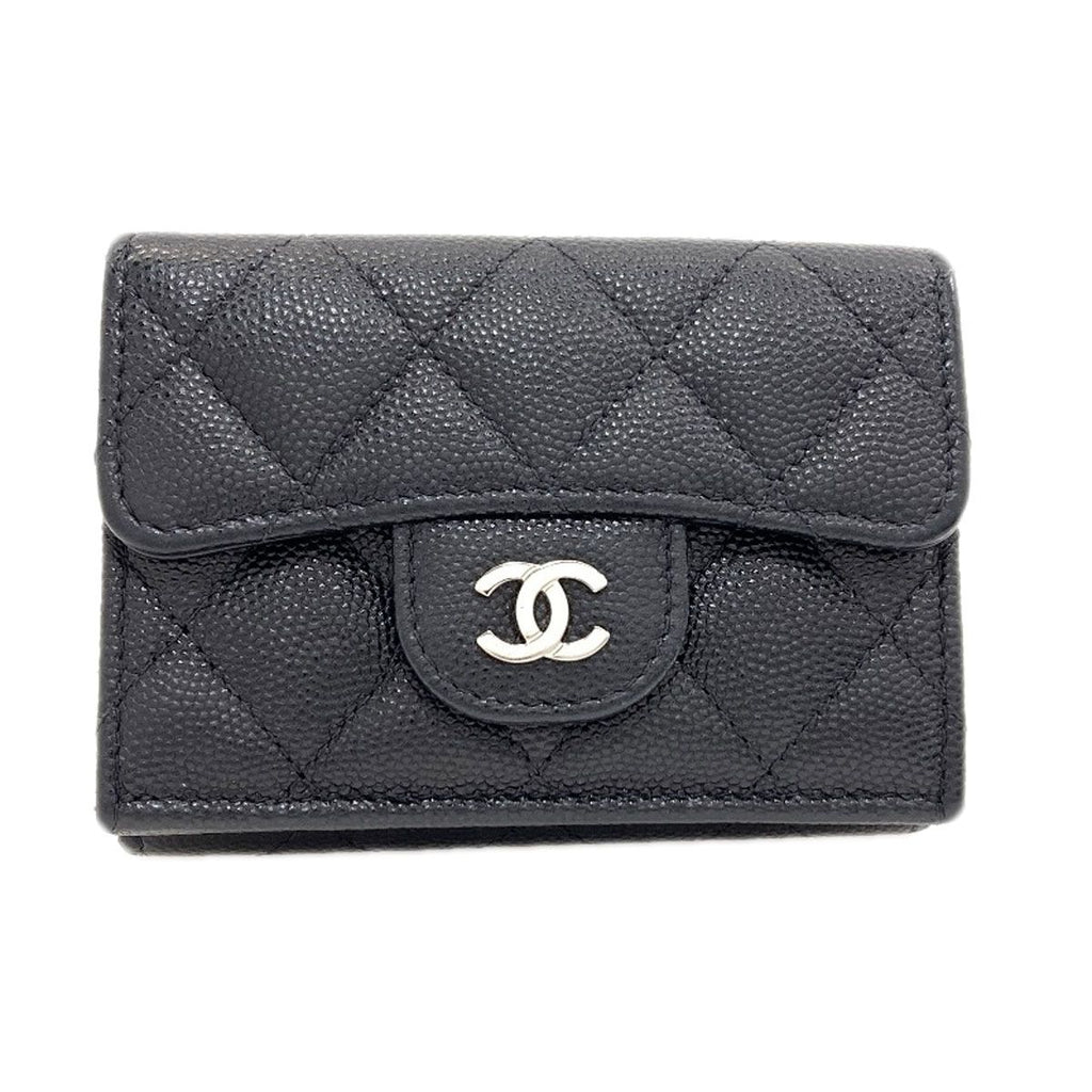 Chanel Quilted Silver Trifold Wallet Grained Calfskin