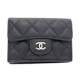 Chanel Quilted Silver Trifold Wallet Grained Calfskin
