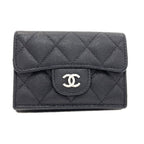 Chanel Quilted Silver Trifold Wallet Grained Calfskin