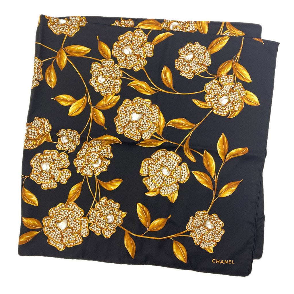 Chanel Camellia Pattern Scarf Silk