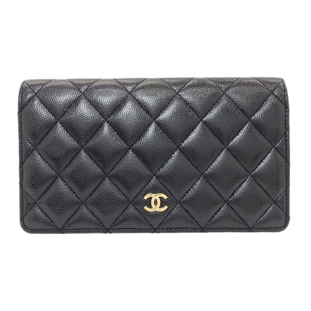 Chanel CC Logo Quilted Gold Wallet Grained Calfskin