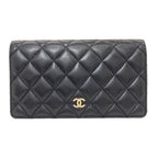 Chanel CC Logo Quilted Gold Wallet Grained Calfskin
