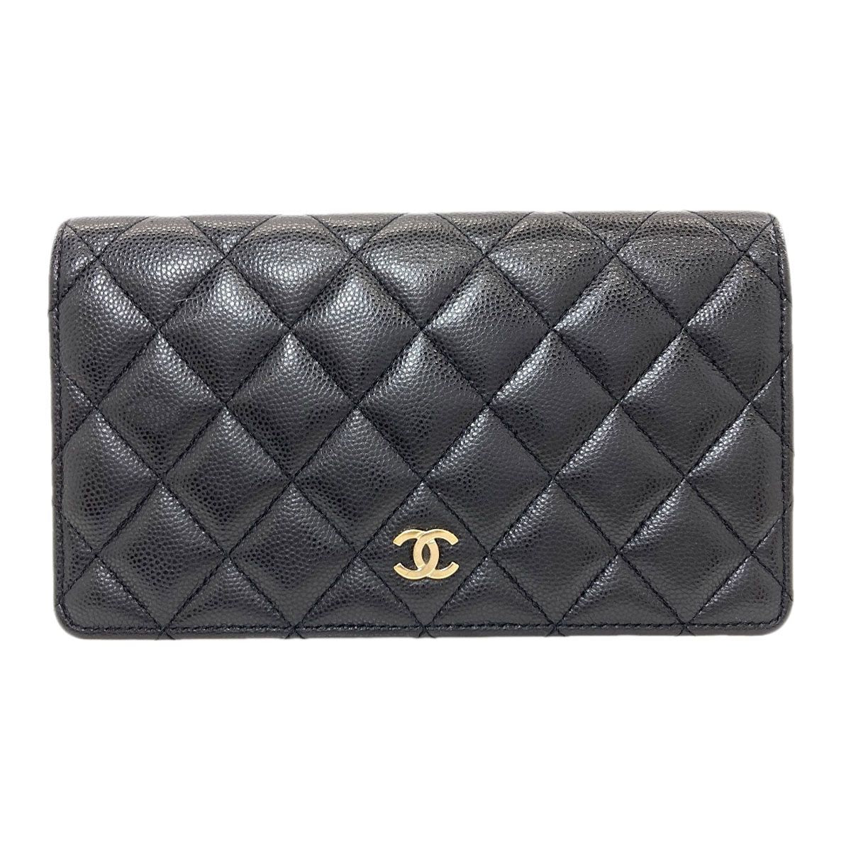 Chanel CC Logo Quilted Gold Wallet Grained Calfskin