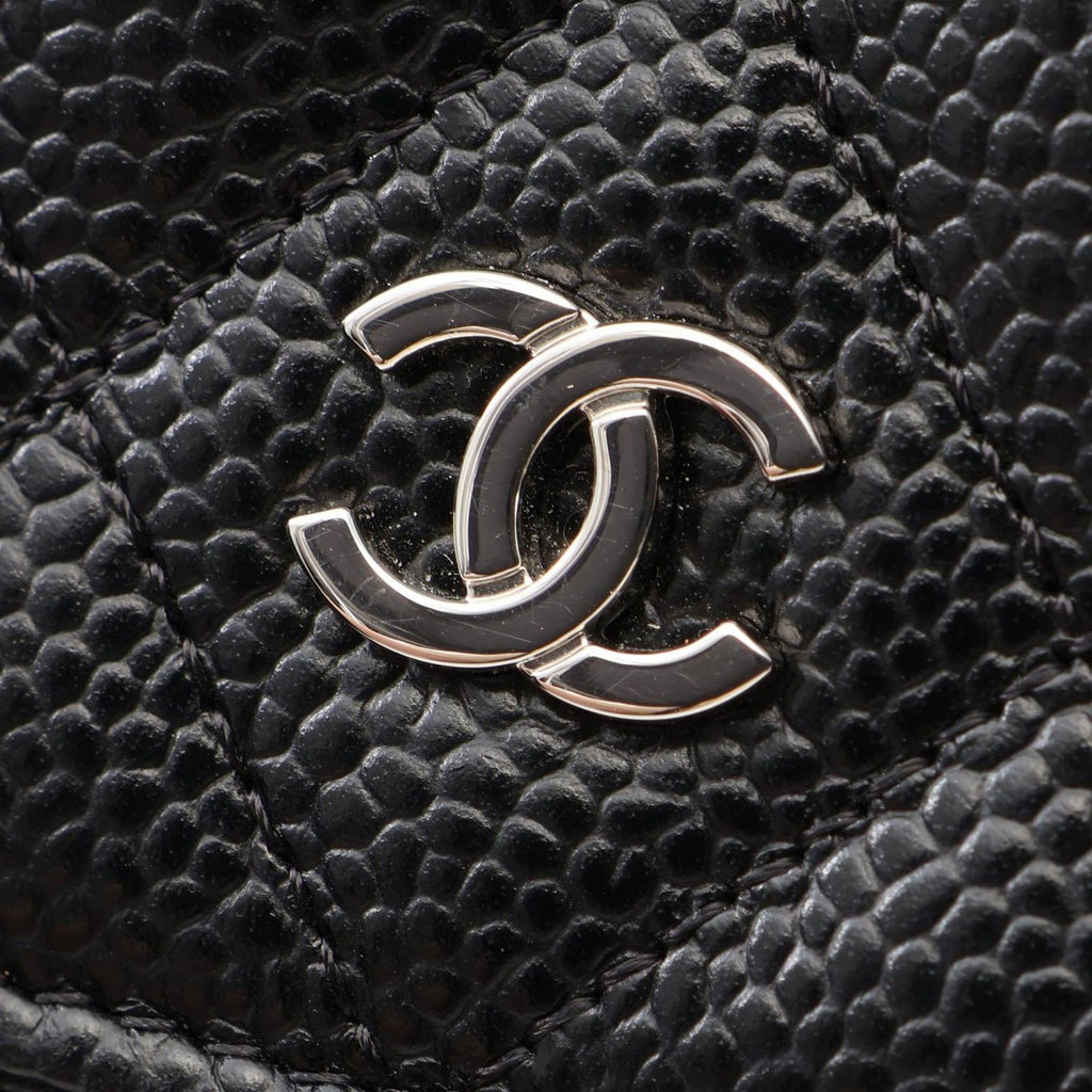 Chanel Shoulder Bag Quilted Black Caviar Leather Chain Wallet — view 8