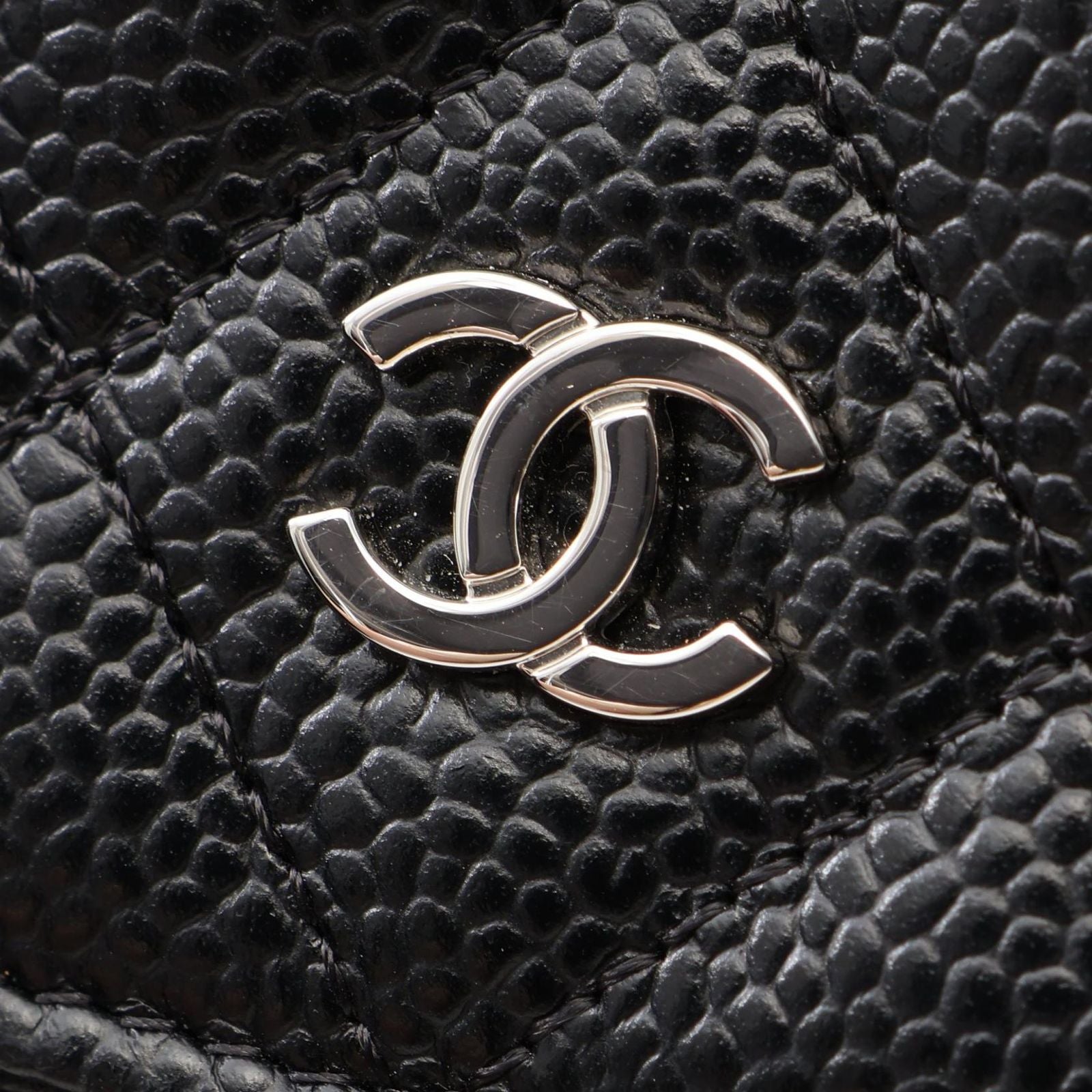 Chanel Shoulder Bag Quilted Black Caviar Leather Chain Wallet — view 8