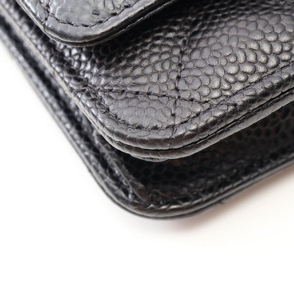 Chanel Shoulder Bag Quilted Black Caviar Leather Chain Wallet — view 7