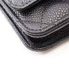 Chanel Shoulder Bag Quilted Black Caviar Leather Chain Wallet — view 7