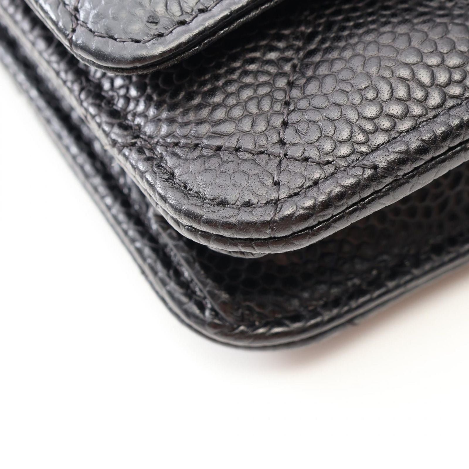 Chanel Shoulder Bag Quilted Black Caviar Leather Chain Wallet — view 7