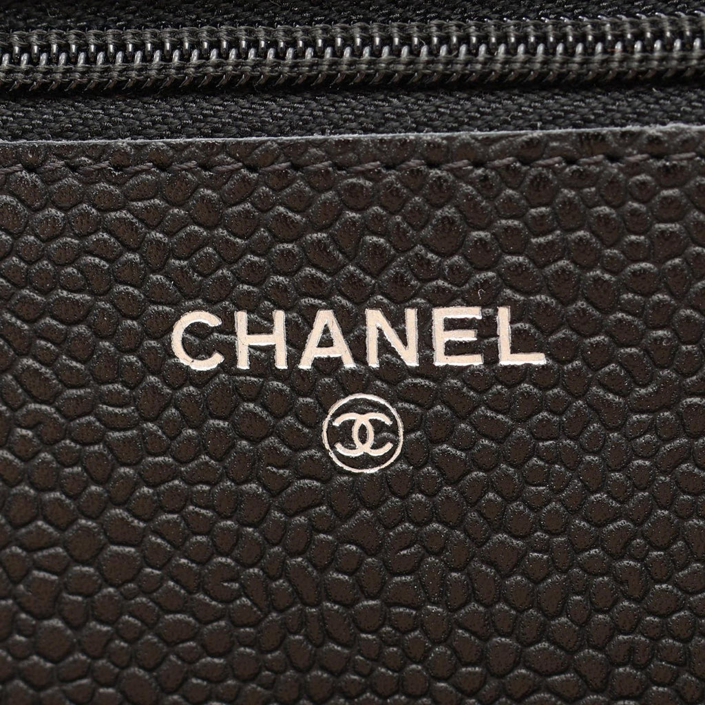 Chanel Shoulder Bag Quilted Black Caviar Leather Chain Wallet — view 5