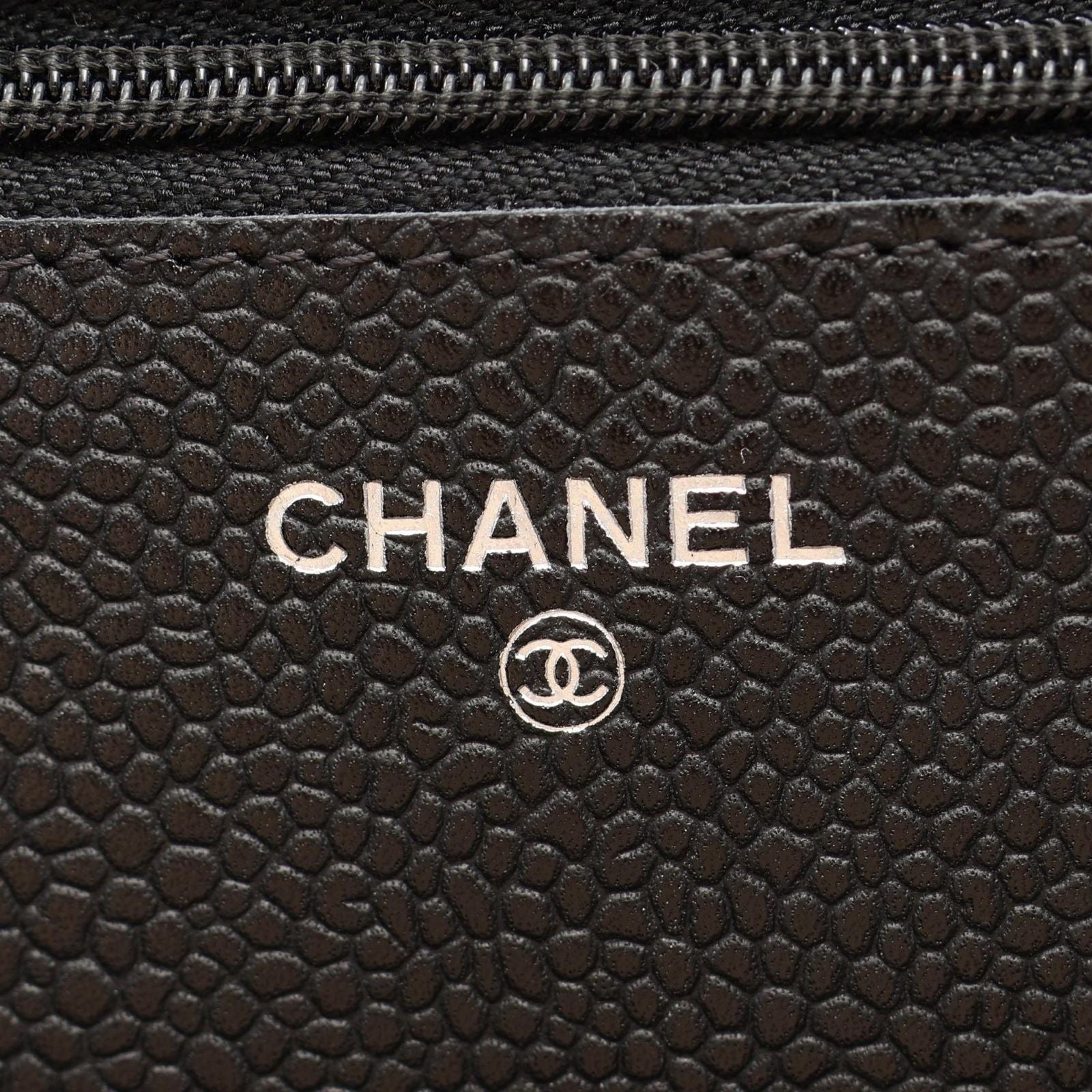 Chanel Shoulder Bag Quilted Black Caviar Leather Chain Wallet — view 5