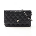 Chanel Shoulder Bag Quilted Black Caviar Leather Chain Wallet