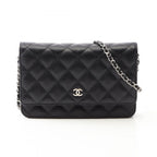 Chanel Shoulder Bag Quilted Black Caviar Leather Chain Wallet