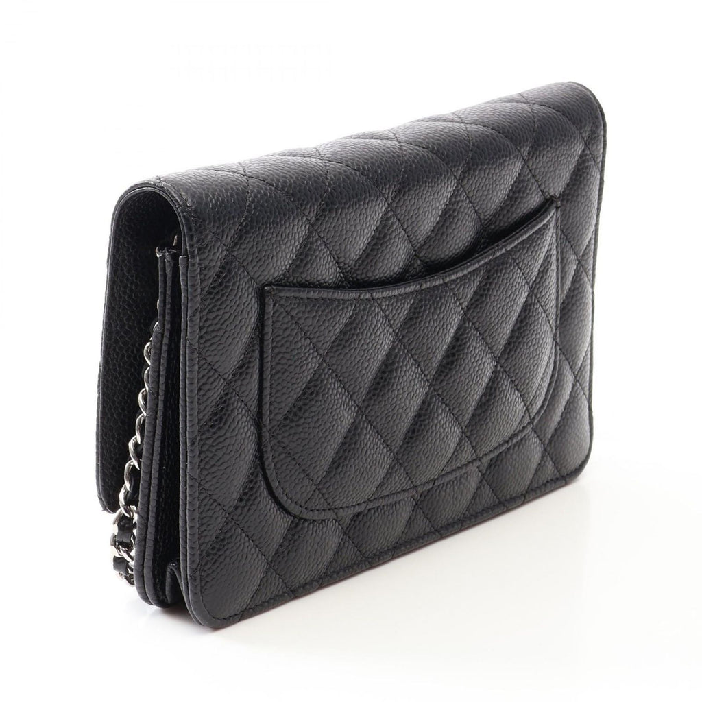 Chanel Shoulder Bag Quilted Black Caviar Leather Chain Wallet — view 2