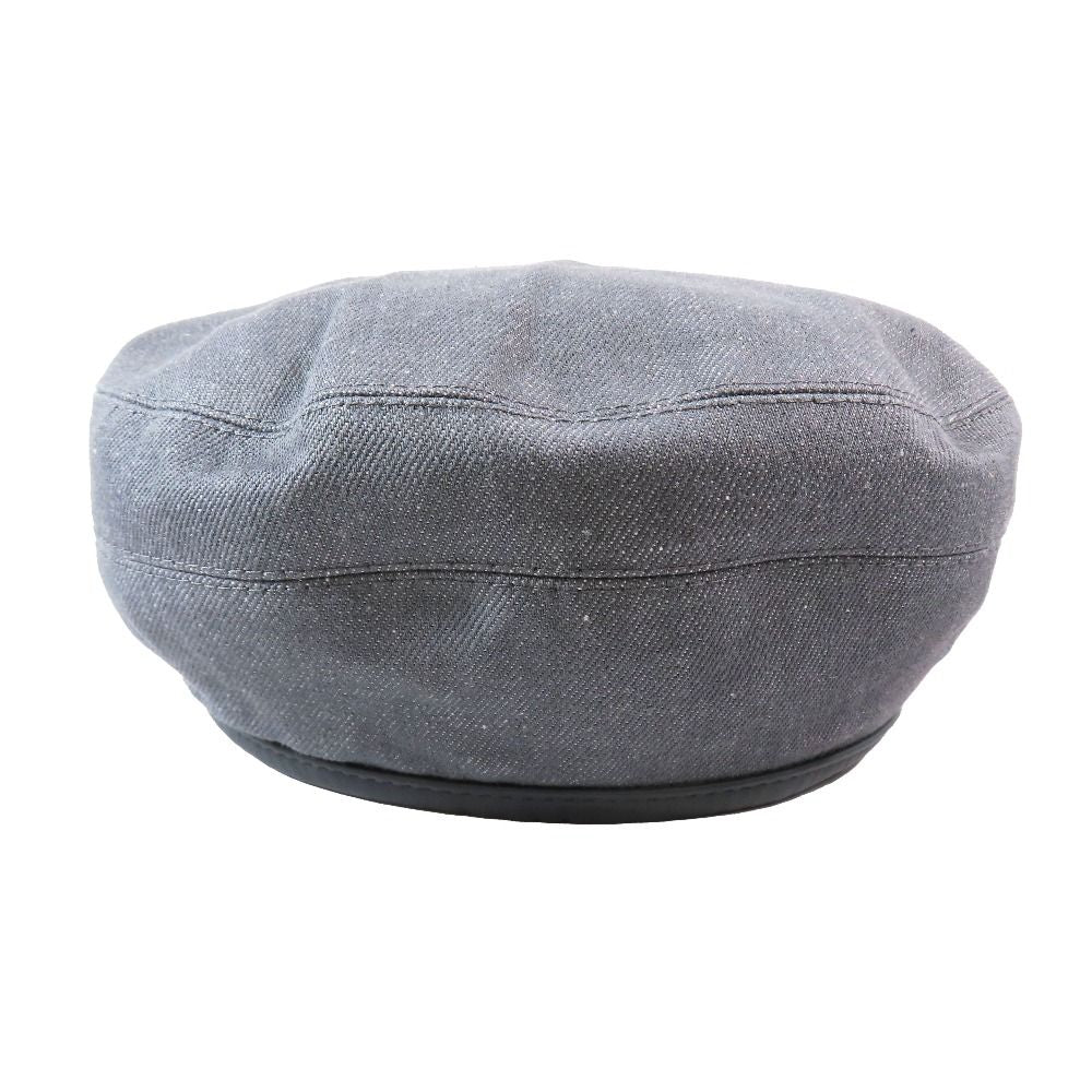 Hermes Beret Saint Honore Series Button Logo Leather Piping Denim Calf Hat Gray — view 2