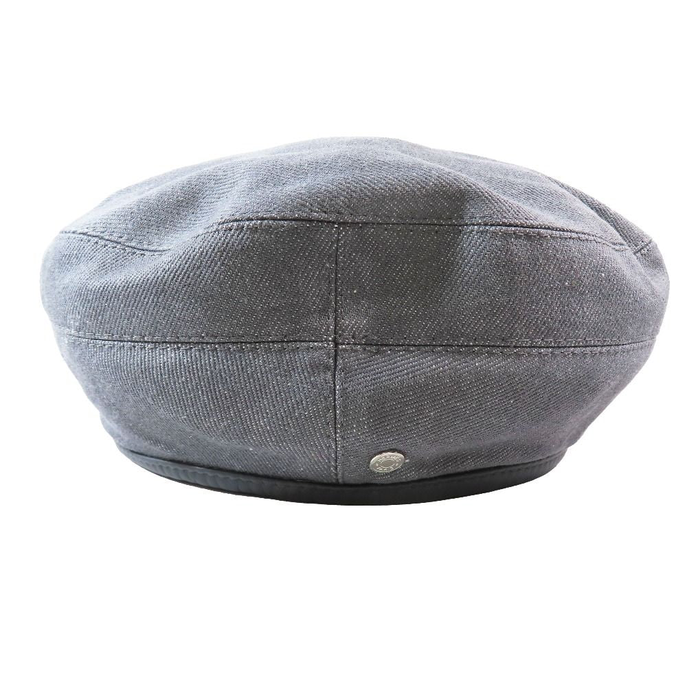 Hermes Beret Saint Honore Series Button Logo Leather Piping Denim Calf Hat Gray