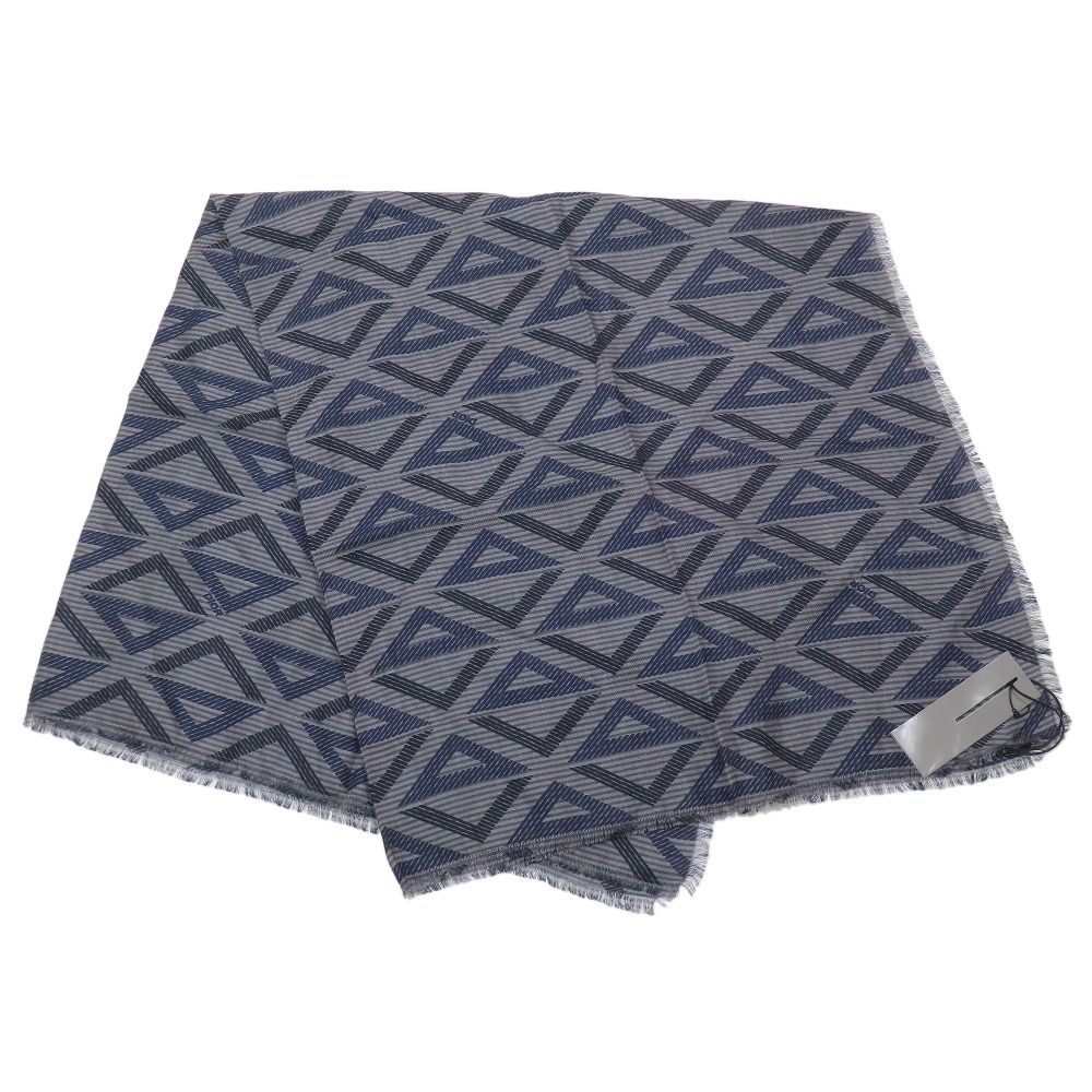 Dior CD Diamond Logo Large Shawl Scarf Fringe Silk Wool Gray — view 2