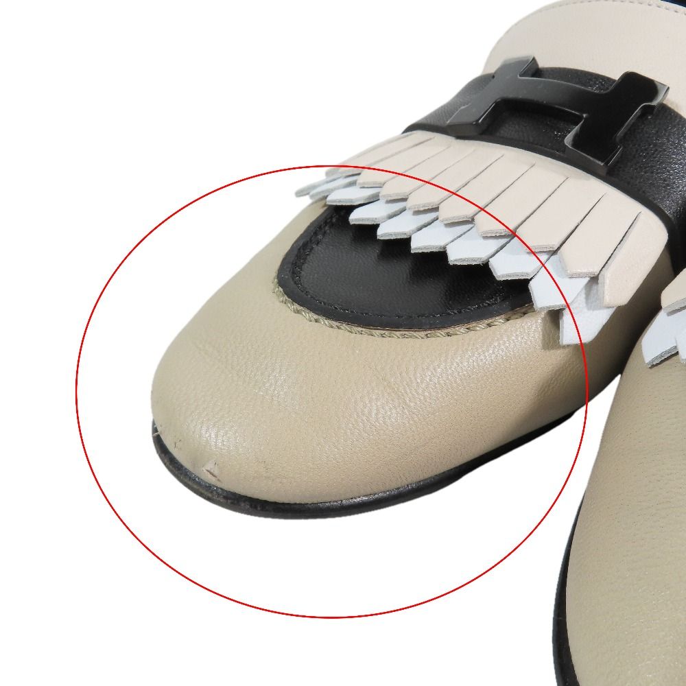Hermes Royale Moccasins Loafers Tassel Logo Fringe Leather Shoes 35.5 Beige — view 9