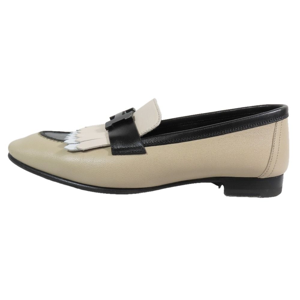 Hermes Royale Moccasins Loafers Tassel Logo Fringe Leather Shoes 35.5 Beige — view 2