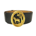 Hermes Horse Buckle Reversible Belt Vintage Black Brown Gold