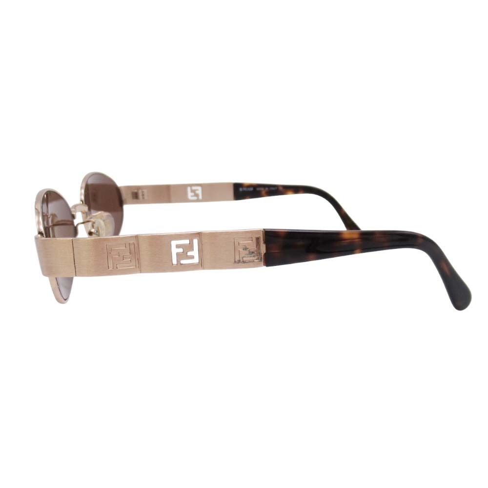 Fendi Oval Lens Sunglasses FF Logo Cutout Eyewear Brown Gold — view 2
