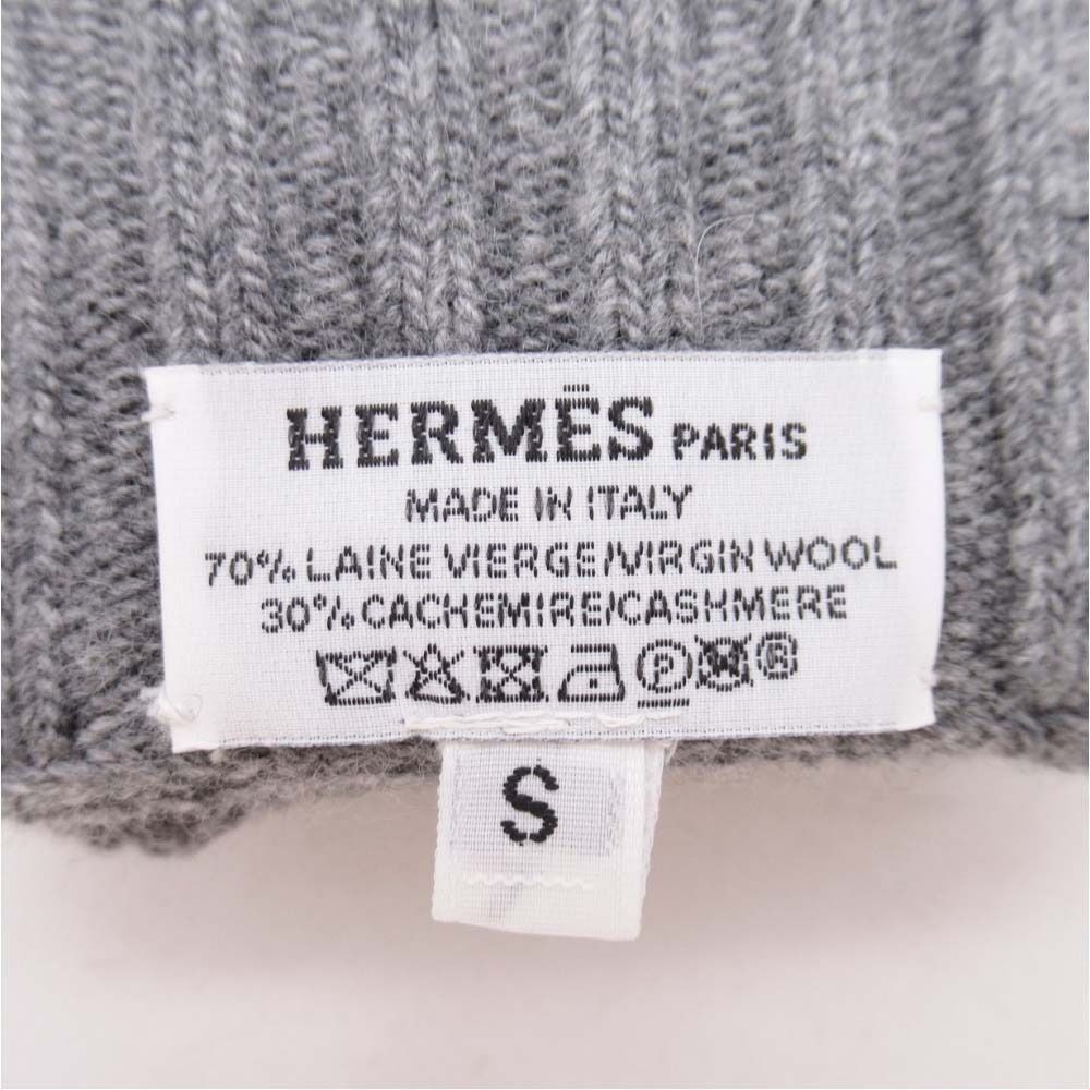 Hermes Frecanse Series Button Knit Gloves Five Finger Cable Wool Cashmere S Gray — view 7