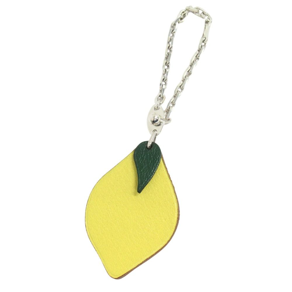Hermes Polished Porte Cles Lemon Key Holder Charm Leather Yellow Silver