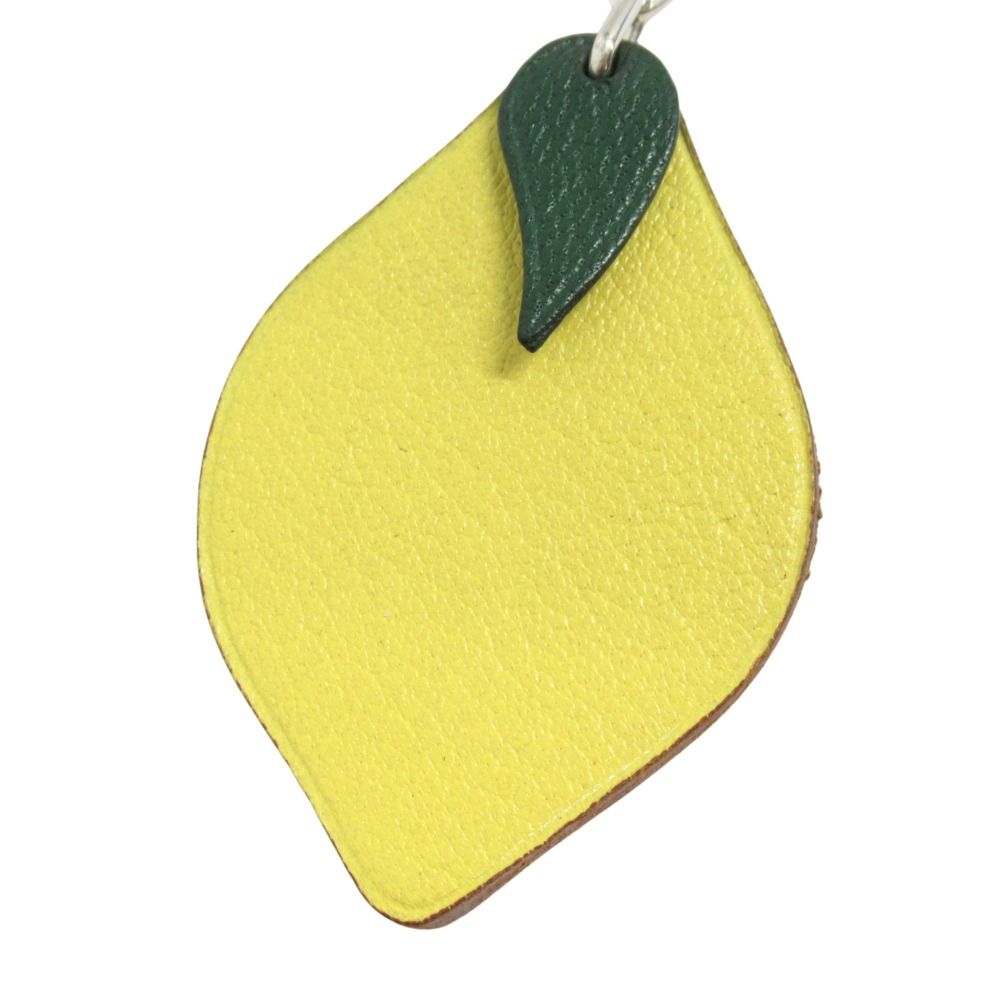 Hermes Polished Porte Cles Lemon Key Holder Charm Leather Yellow Silver — view 2