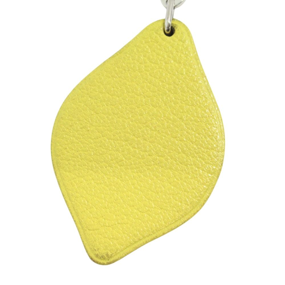 Hermes Polished Porte Cles Lemon Key Holder Charm Leather Yellow Silver — view 3