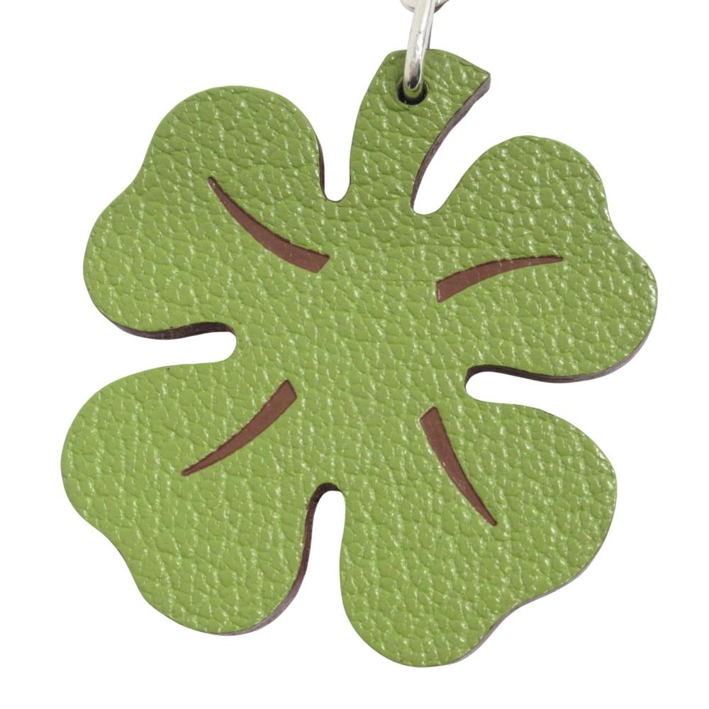 Hermes Polished Porte Cles Clover Key Holder Charm Leather Green — view 2