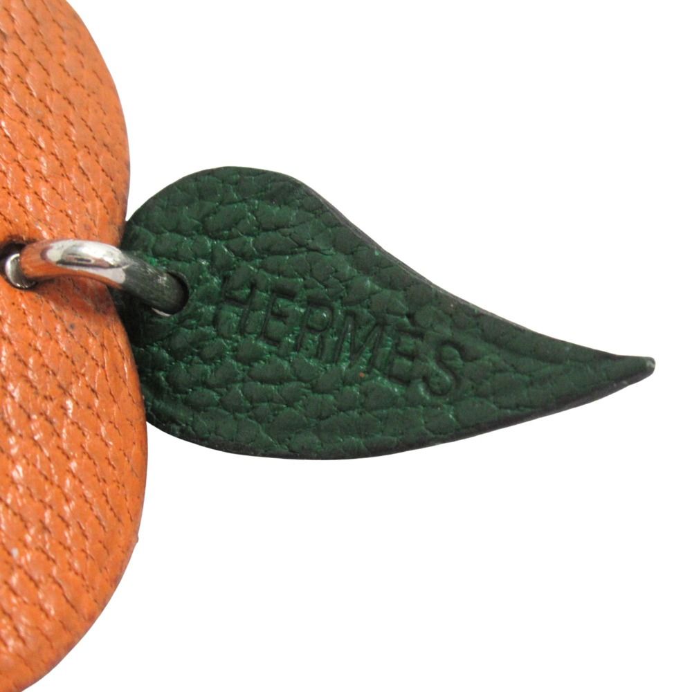 Hermes Polished Porte Cles Orange Key Holder Charm Leather — view 4