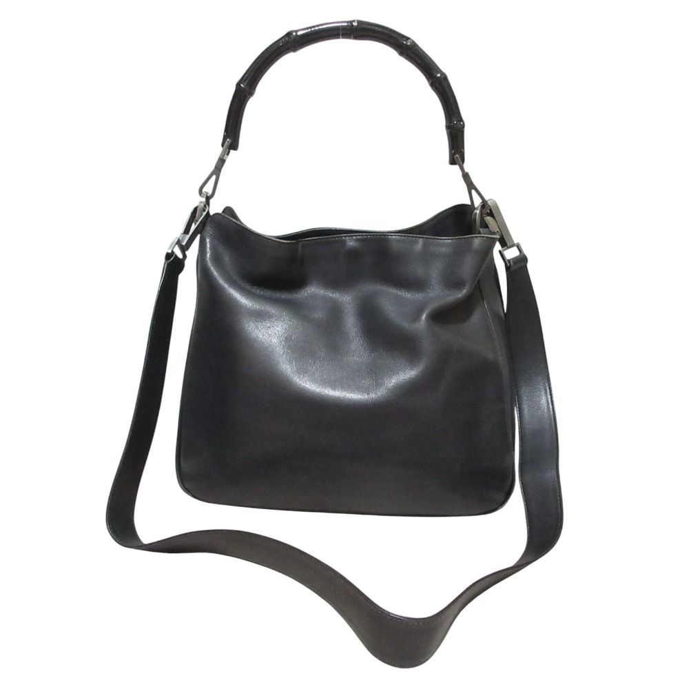 Gucci Bamboo Handle Leather 2-Way Shoulder Bag 001 Black
