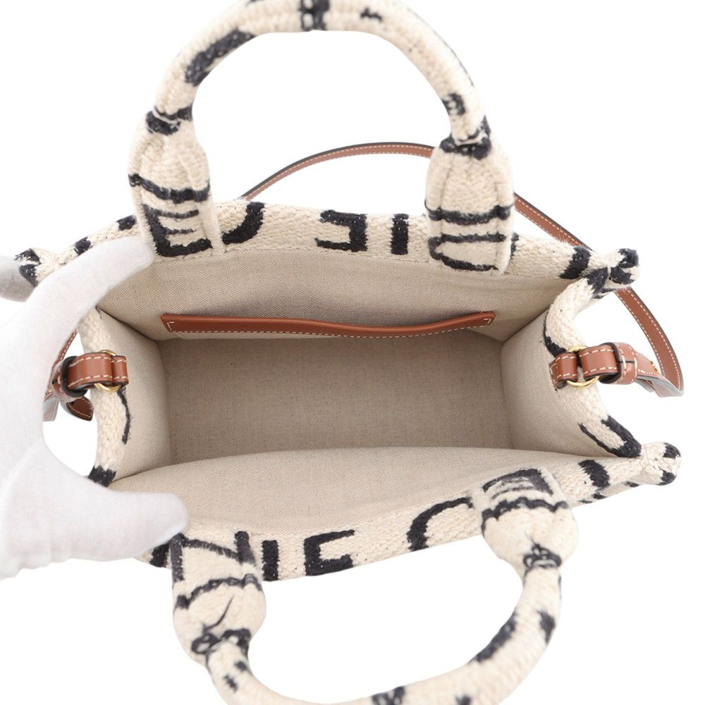 Celine Cabas Thais Small Logo Cotton Leather 2-Way Shoulder — view 6