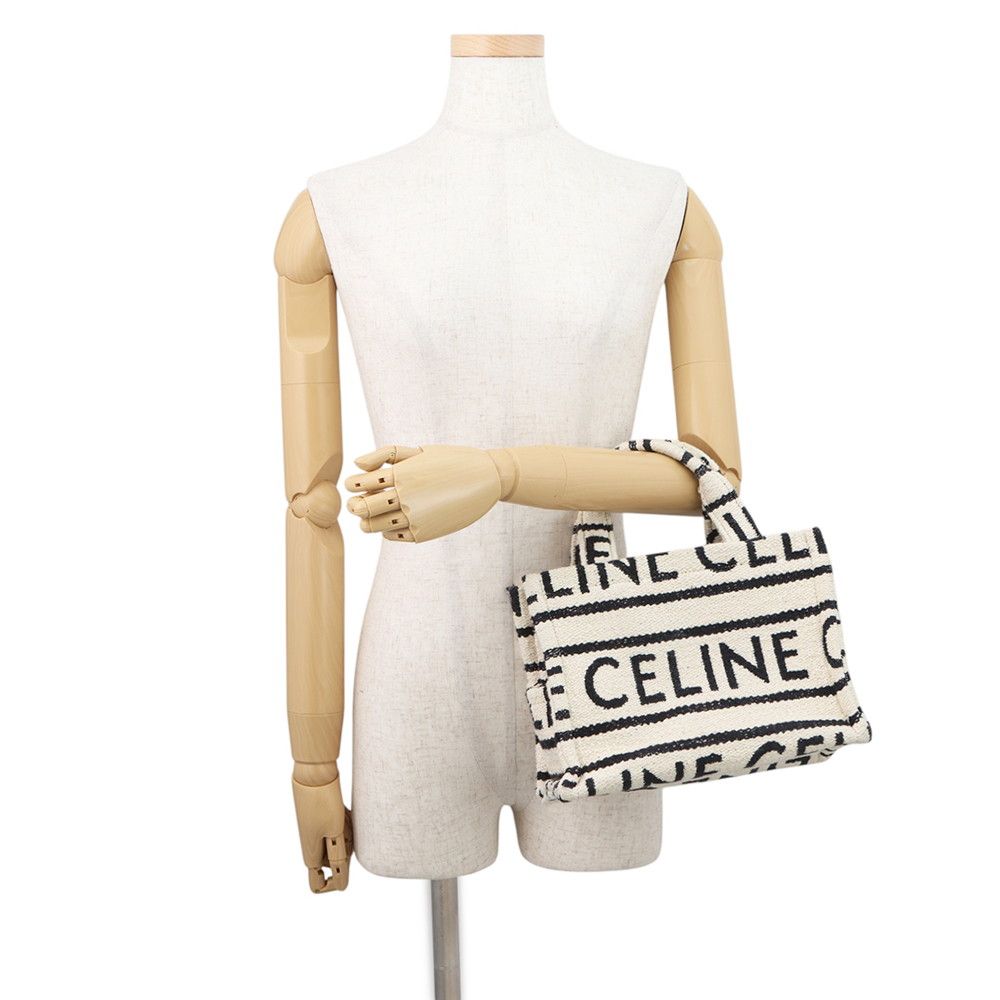 Celine Cabas Thais Small Logo Cotton Leather 2-Way Shoulder — view 4