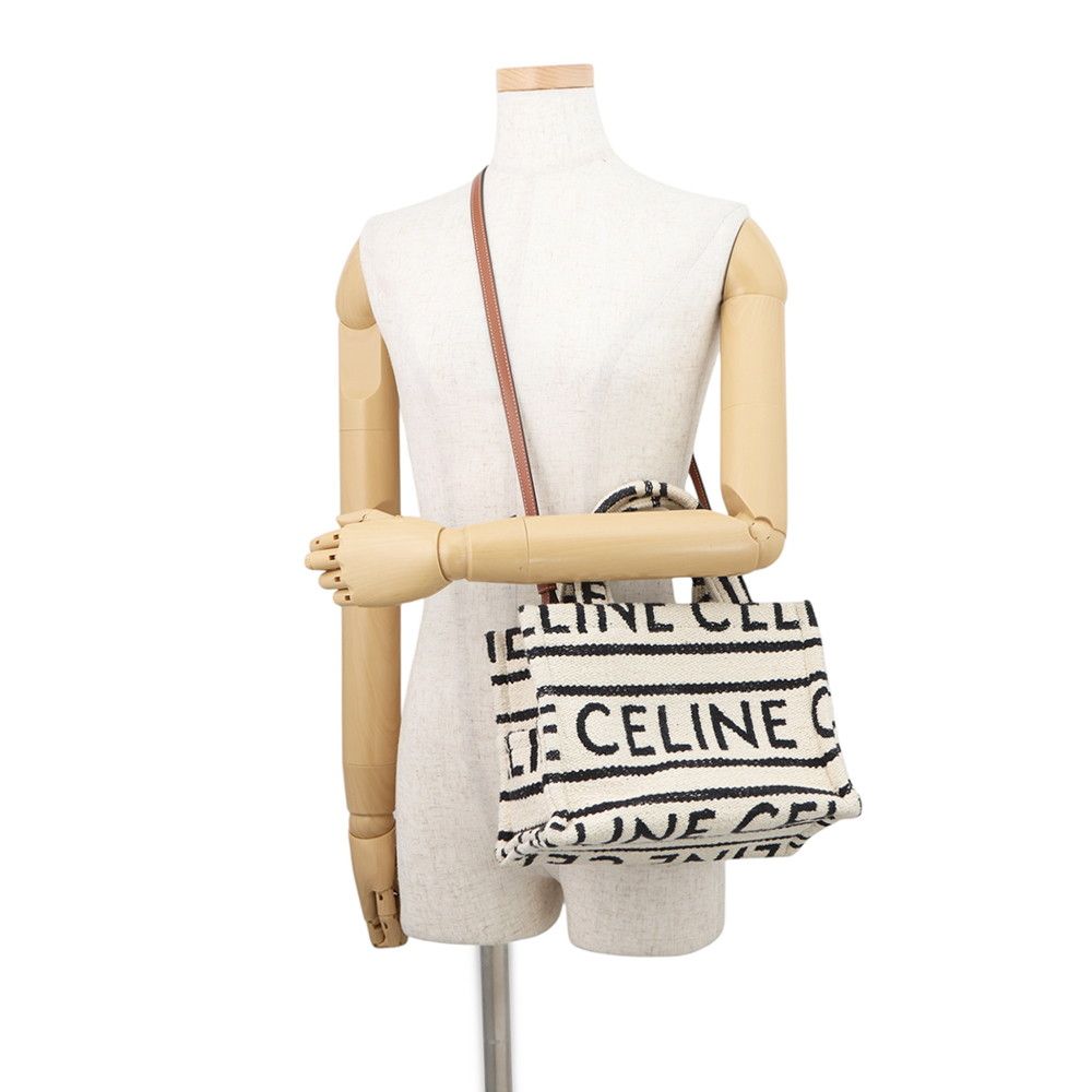 Celine Cabas Thais Small Logo Cotton Leather 2-Way Shoulder — view 5