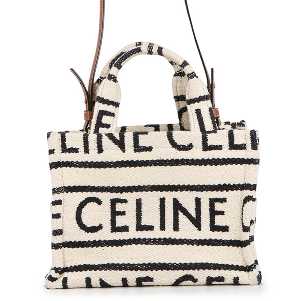 Celine Cabas Thais Small Logo Cotton Leather 2-Way Shoulder