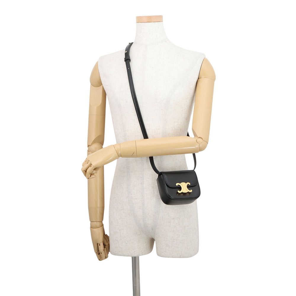 Celine Shoulder Bag Triomphe Mini Claude Shiny Calf Leather Black — view 4