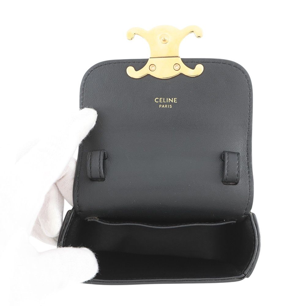 Celine Shoulder Bag Triomphe Mini Claude Shiny Calf Leather Black — view 5