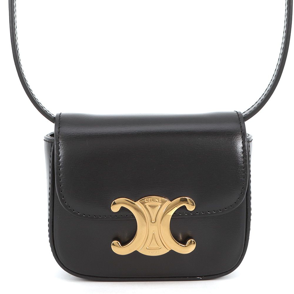 Celine Shoulder Bag Triomphe Mini Claude Shiny Calf Leather Black