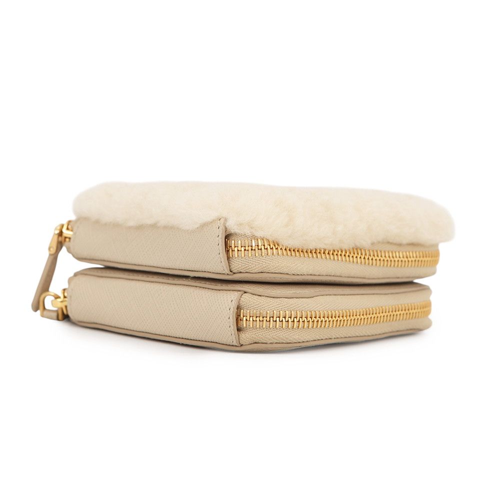 Prada Shoulder Bag Saffiano Triangle Mini Pouch Fur Leather 2-Way — view 3