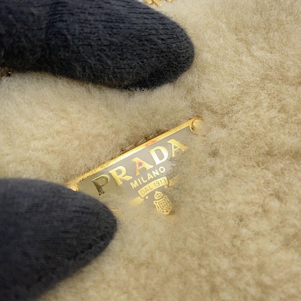 Prada Shoulder Bag Saffiano Triangle Mini Pouch Fur Leather 2-Way — view 8