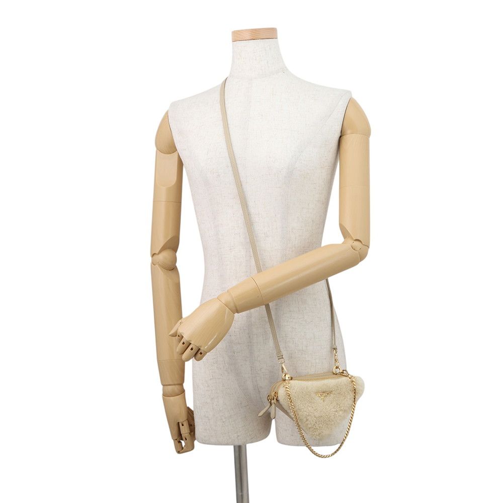 Prada Shoulder Bag Saffiano Triangle Mini Pouch Fur Leather 2-Way — view 5