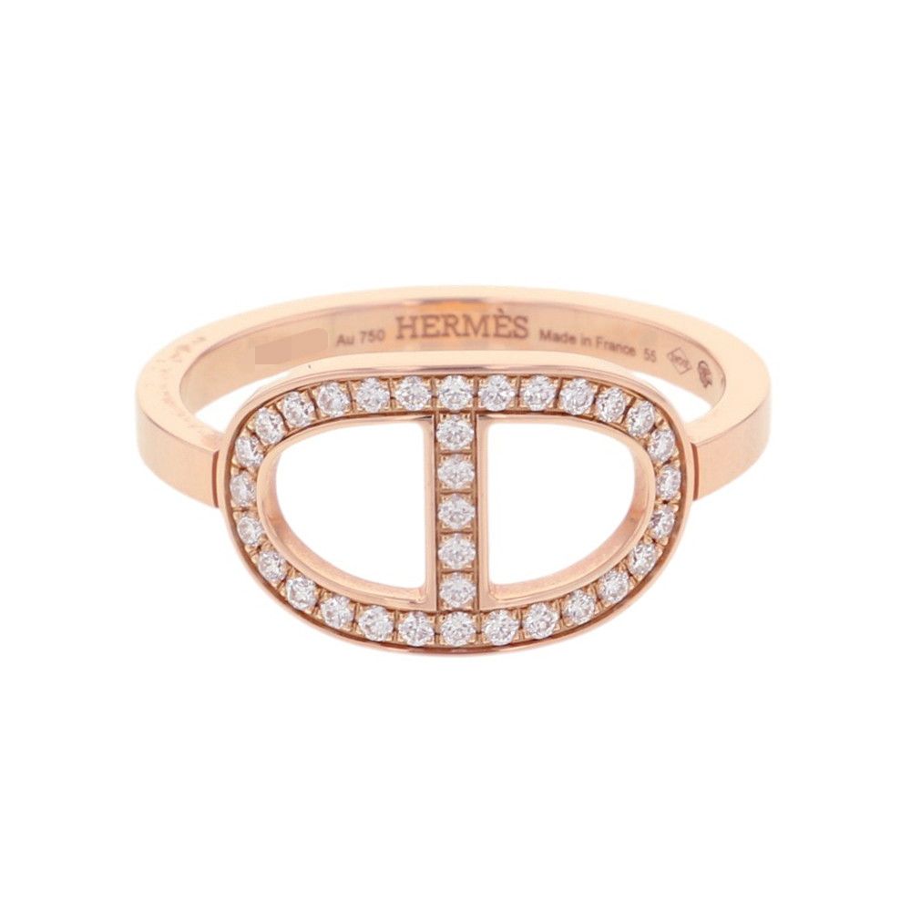 Hermes Ring Chaine D'ancre Contour MM Diamond Total 18k Pink Gold