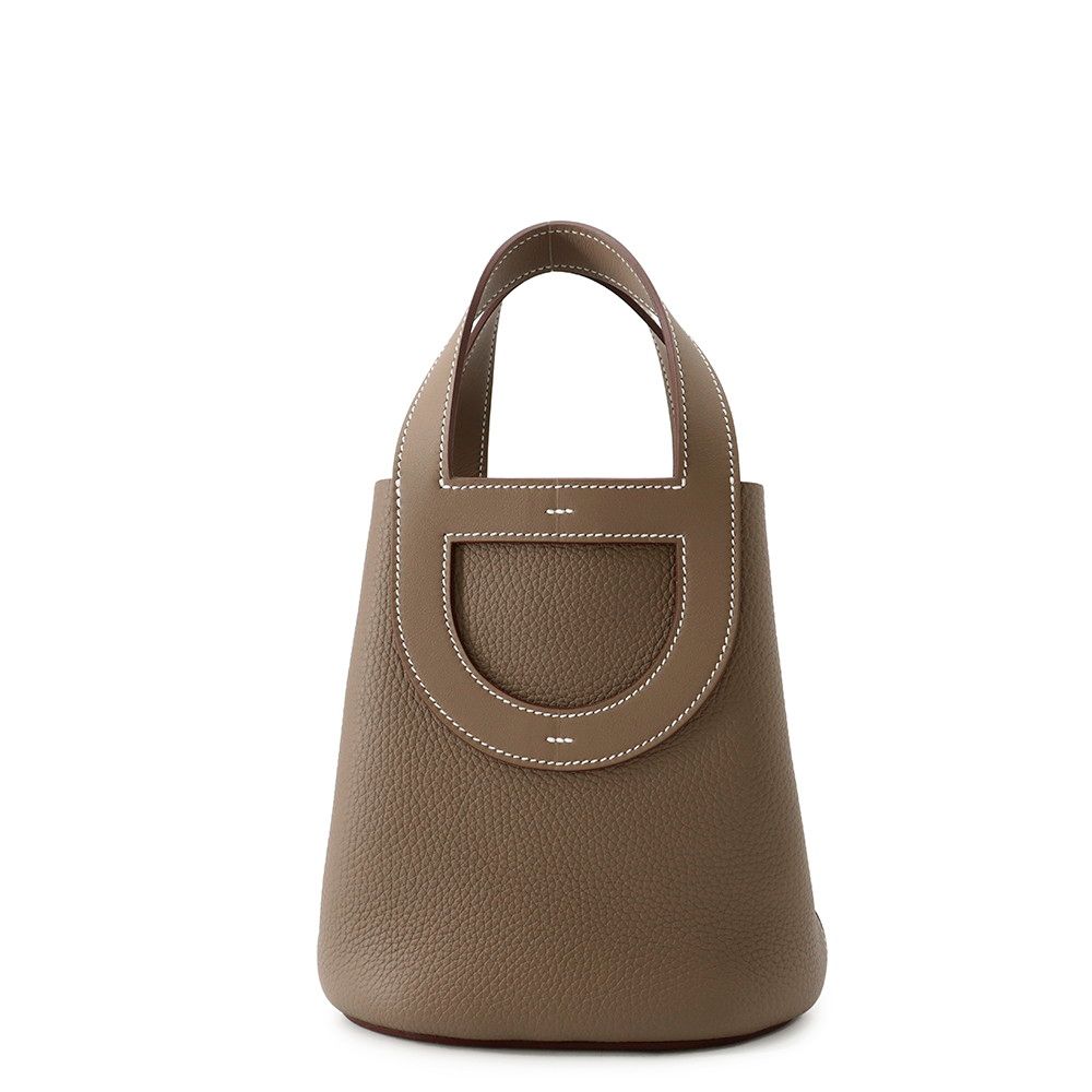 Hermes Tote in the Loop 18 Etoupe Silver Taurillon Clemence Swift