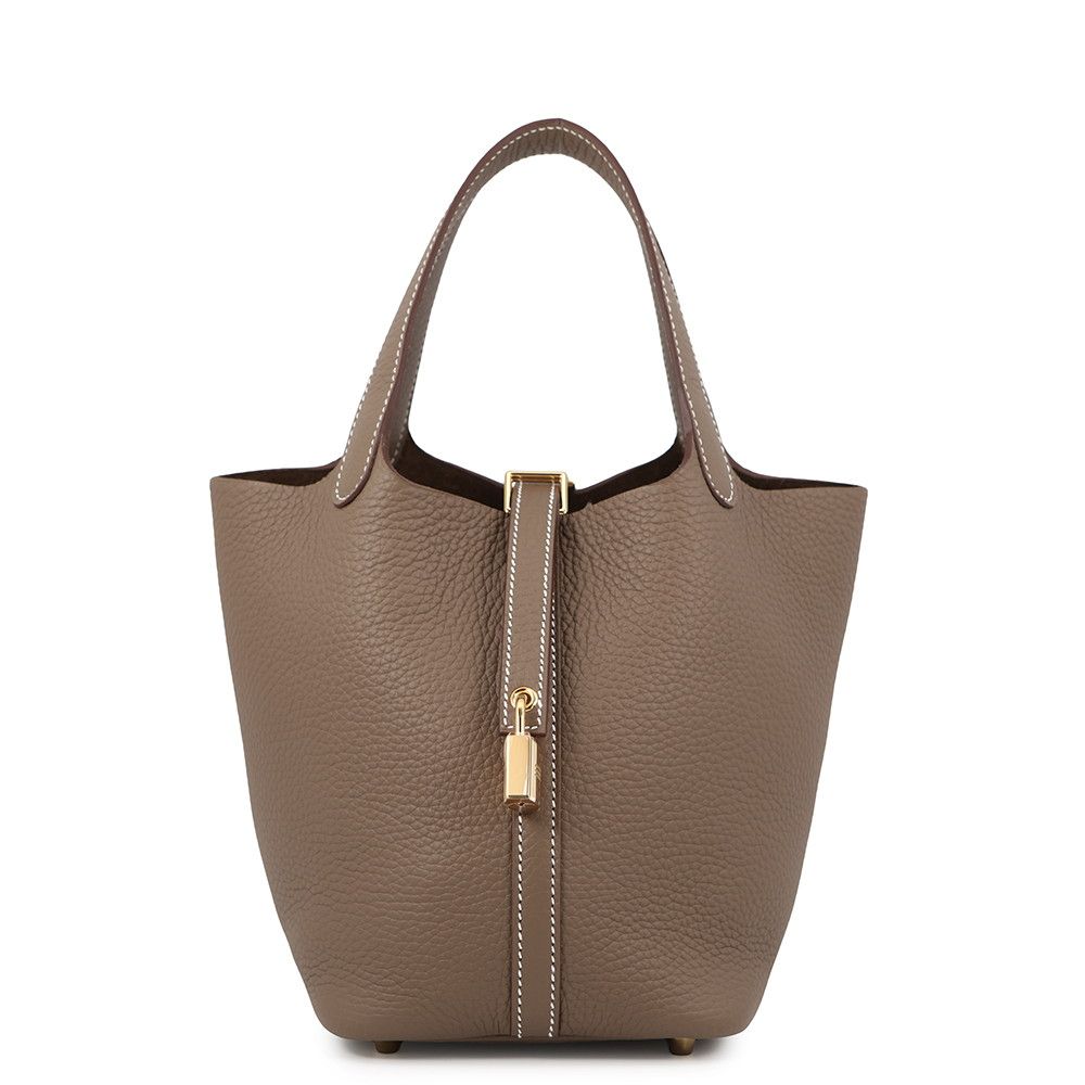 Hermes Handbag Picotin Lock PM Etoupe Gold Taurillon Clemence