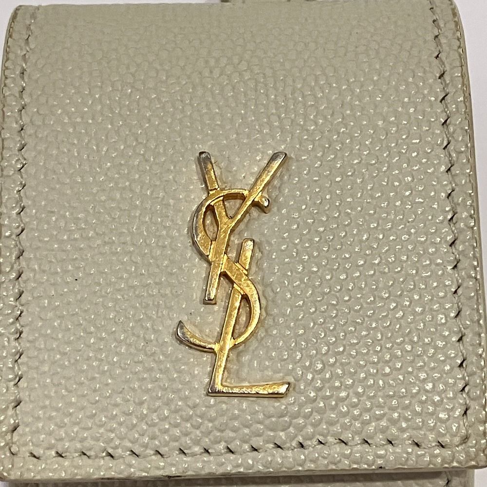 Saint Laurent Paris Leather Air Pods Case Light Gray — view 9