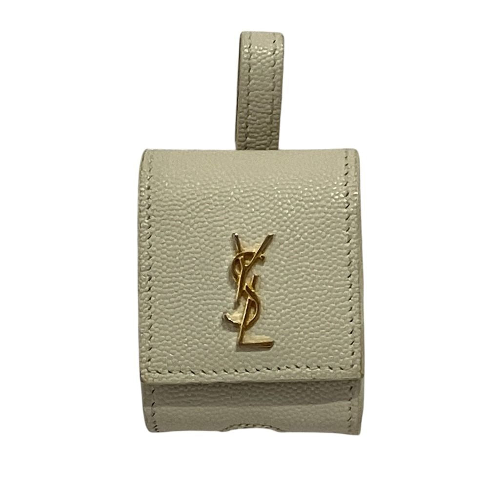 Saint Laurent Paris Leather Air Pods Case Light Gray